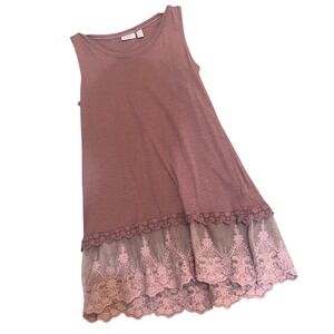 Sweet Pink Lace Trim Tunic Layering Tank Romantic Boho Goth 2026 Style XS nwot